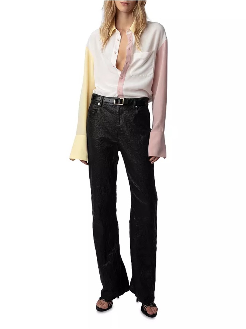 NEW Zadig & Voltaire Women's XS Tyrone Color Blocked Design 100% Silk Shirt